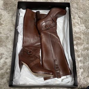 Cole Han Courtney Leather Chestnut Tall Boots with Nike Air sole size 8.5